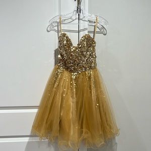 Strapless gold formal mini dress